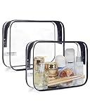 BAGSMART Clear Toiletry Bag, 2 Packs TSA Approved Water resistant Quart Size Travel Organizer, Airport Airline Travel Essential Carry On Makeup Cosmetic Bags for Women, Black