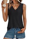 AUTOMET Women Summer Tank Top Eyelet Embroidery 2025 Vacation Sleeveless V Neck Loose Fit Shirt Spring Fashion Casual Clothes Black M