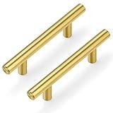 Plustool 30Pack 3''Hole Centers Gold Cabinet Handles-Brushed Brass Cabinet Pulls Gold Dresser Drawer Pulls-Stainless Steel Door Hardware for Kitchen Bathroom Bedroom Furniture-5''Overall Length