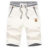 Tansozer Men's Shorts Casual Classic Fit Drawstring Summer Beach Shorts with Elastic Waist and Pockets (White, Medium)