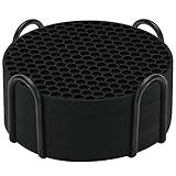 TWTLi Silicone Coasters Set of 8 with Holder,Coasters for Drinks,Beer,Coffee Coasters,Suitable for Kinds Cups,Hot or Cold,Anti-SLI,Non-Stick,Anti-Overflow Tabletop Protection and Decor (8 Pcs, Black)