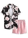 GORGLITTER Men's 2 Piece Vacation Beach Outfits Floral Button Down Shirt and Shorts Cruise Attire Sets
