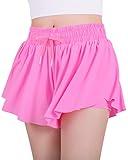 JOCMIC Girls Flowy Shorts, 2 in 1 Preppy Butterfly Shorts with Spandex Liner for Cheer Athletic Gym Teens Casual Clothes Rose Red 6 Years