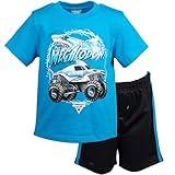 Monster Jam Megalodon Toddler Boys Athletic Pullover T-Shirt Mesh Shorts Outfit Set Blue/Black 5T