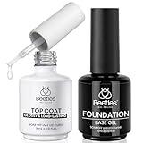 Beetles 2Pcs 15ml Base and Top Coat Set - Upgrade No Wipe Extra Glossy Gel Top Coat Finish, Soak Off UV LED Gel Polish Essentials for Long-Lasting Manicure Kit