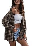 Mingzhu Womens Casual Flannel Plaid Shirts Button Down Long Sleeve Shirts Oversized Buffalo Blouse Tops(0003-Coffee-XL)