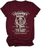 Nashville Country Concert Music T Shirts for Women Guitar Eagle Wing Graphic Short Sleeve Vintage Casual Girl Tee Tops (Small, Wine Red-7)