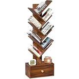 SHEEPAM 8 Tier Tree Bookshelf with Drawer, Free Standing Wood Bookcase for Narrow Space, Storage Organizer Bookshelves for Books, Book Case for Home Office, Living Room, Bedroom, Rustic Brown