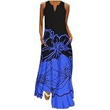 Maxi Dress for Women 2025 Sleeveless Summer Tank Dresses V Neck Floral Tiered Beach Casual Sundresses with Pockets