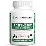 5 Defenders Mushroom Supplement for Cats & Dogs – Chaga, Shiitake, Reishi, Turkey Tail, Maitake – Cat Multivitamin & Dog Supplement for Wellness Support– 90 ct Real Mushrooms Powder Capsules