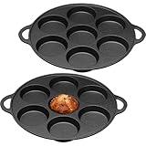 Tioncy 2 Pcs Cast Iron Biscuit Pan Cast Iron Muffin Seasoned Mini Cake Scone Donut Pie Pan for Baking, Egg, Corn Bread, Cupcakes & Dessert(Round Style)