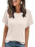 AUTOMET Women Shirts Summer Sweaters Regular Fit Short Sleeve Tunic Tops 2025 Dressy Casual Business Blouses Apricot M