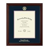 Framerly - Liberty University School of Behavioral Sciences 13" w x 17" h Diploma Frame - Fits a master's and phd - Gold Embossed Diploma Frame - Cherry Moulding with Navy and Red Matting