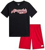 AEROPOSTALE Boys' Active Shorts Set - 2 Piece Short Sleeve T-Shirt and Mesh Gym Shorts - Activewear Outfit for Boys (4-12), Size 12, Tango Red Black