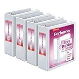 Cardinal Performer 3-Ring Binders, 3", Non-Locking Slant-D Rings, 725-Sheet Capacity, ClearVue Presentation, Non-Stick, PVC-Free, White, 4-Pack (27600)