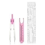 ECG Caliper and Ruler Set, Electrocardiogram Divider for Nursing, Stainless Steel EKG Caliper Electrocardiography Measuring Tool for Doctors, Nurses, Medical Student Rhythm Strip Interpretation - Pink