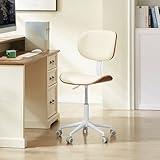Bestier Home Office Chair with Bentwood Back Support, Armless Desk Chair with 360° Swivel, Height Adjustable Computer Chair with Wheels, PU Leather Modern Chair for Office, Small Space, White