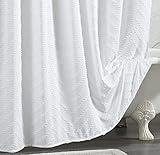 YoKii White Boho Fabric Shower Curtain 72 x 72 Inches, Modern Shabby Chic Textured Tufted Chevron Striped Minimalist Bathroom Shower Curtains Set Waterproof, Wrinkle Resistant & Light Filtering