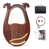 VixxNoxx Lyre Harp, 16-String Mahogany Lyra Harp Kit, Stringed Musical Instruments with Tuning Wrench Bag Instructions Extra Strings for Beginners Adults