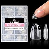 UNA GELLA Short Almond Nail Tips: 504PCS Short Fake Nails Soft Press On Gel Nail Tips Pre Shaped Almond Shape Home Nail Extension Full Cover, 12 Sizes Acrylic Gelly Tips