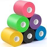 Upgraded 6 Pack Pre Wrap Athletic, Multi Color Prewrap Athletic Tape for Hair Soccer, Soccer Sports Pre Wrap Tape, Pre-Wrap Foam Underwrap Tape - Pink, Black, Blue, Purple, Green, Yellow