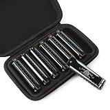 JDR Harmonica Set of 7 Key of C D E F G A Bb 10 Holes 20 Tones Blues Harp Diatonic Mouth Organ armonica with EVA Protective Case for Adults Kids Beginner Professional Intermediate Student Gift Black