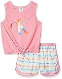 Calvin Klein Girls' 2-Piece Sleepwear T-Shirt and Shorts Pajama Set | Cozy Comfort for Kids | Sachet Pink/Rainbow | Large