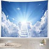 Loccor 7x5ft Fabric Heaven Tapestry Photography Backdrop Sunrise Clouds Stairway Large Wall Hanging Picture Heaven Sent Baby Religious Art for Women Men Adults Living Room Bedroom Dorm Decor Curtain