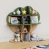 Green Tree Kids Bookshelf Toddler Bookcase 4-Tier Baby Book Rack Children Toy Storage Organizer Forest Wood Display Shelf for Nursery Playroom Bedroom Classroom School Homeschooling Boy Girl’s Gift