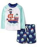 The Children's Place,and Toddler Long Sleeve Rashguard and Swim Trunk 2 Piece Set,4T