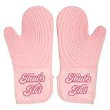 Paris Hilton Oven Mitt Set with Iconic That's HOT Design, Heat Resistant Pot Holders Featuring Non-Slip Textured Silicone Grips, 2-Piece Set, Pink