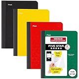 Five Star Composition Book + Study App, 4 Pack, Wide Ruled Paper, 7-1/2" x 9-3/4", 80 Sheets, Forest Green, Tidewater Blue, Fire Red and Harvest Yellow (950033B-ECM)