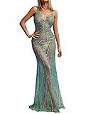 Maxi Shining Sheer Dress Cut Out Boho Dress Women's See Through Dress Glamorous Glitter Dress Night Out Mesh Dress V Neck Date Night Dress Blue