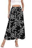 Askyes Women’s Summer Long Skirts High Waisted Casual Work Beach Plus Size Maxi Skirt with Pockets,Black D Floral,2XL