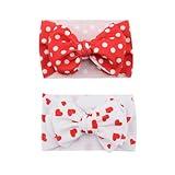 Koolgil Baby Girl's 8'' Valentine's Day Soft Large Bowknot Nylon Printing Headband Toddler Hairband Set of 2 (Red Heart, One Size)