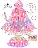 DOLNOW Princess Dress Up for Girls, Unicorn Light up Princess Cape Princess Dress Costume Crown Gift for Toddler Girls 3 4 5 6