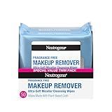 Neutrogena Fragrance-Free Makeup Remover Wipes, Daily Facial Cleanser Towelettes, Gently Removes Oil & Makeup, Alcohol-Free Makeup Wipes, 50 Count (2 Packs of 25)