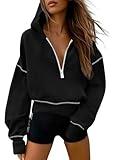 PRETTYGARDEN Women's Hooded Sweatshirts Long Sleeve Half Zip Cropped Hoodie Pullover Winter Fashion Clothes (Black,Large)