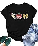 Teacher Shirts for Women Teach Teaching Tshirt Sequin Apple Shirt Back to School Shirt Teacher Life Tee Tops Black