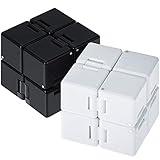 2 Packs Infinity Cube Toys Fidget Blocks, Mini Infinity Cube Desk Toy Stress Relief Toys, Cube ADHD Desk Toy for Adults, Sensory Toys (Black, White)