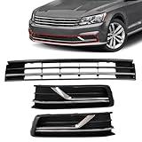 Sekeseauto 3PCS Front Bumper Lower Grille & Front Grill Fog Lamp Bezel, Compatible With VW Passat S/SEL 2016-2019, Replace# VW1036141 561853671HRYP JX-7862-CM