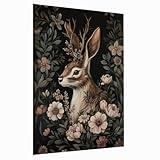 Mythology Folklore Jackalope Print,Cottagecore Decor, Gallery Wall Jackalope Print,Moody Painting Print, Funny Woodland Wall Art,Whimsical Vintage Art,Bedroom Living Room Gallery Decor8x12 Unframed