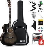 Donner Acoustic Guitar for Beginner Adult 40 Inch Cutaway Acustica Guitarra Bundle Kit with Pickup Online Lesson Bag Tuner Capo Strap Mini Jumbo Travel Teen Right Hand Black Brown DAJ-110CD