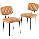 Sweetcrispy Dining Chairs Set of 2, Upholstered Mid Century Modern Kitchen Dining Room Accent Chairs with Faux Leather Cushion Seat & Metal Legs for Kitchen, Living Room - Brown