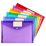 6 Pack Clear Document Folders Plastic Envelopes Poly Envelopes File Envelopes with Label Pocket and Snap Button for Home Work Office Organization, Letter Size/A4 Size, 6 Colors