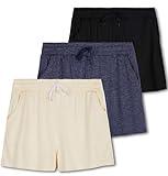 Real Essentials Women's Lounge Wear Short High Waisted Casual Sweat Shorts Pajama Summer Pockets Drawstring Workout Gym Active Athletic Yoga Running Fitness Ladies Sleep, Set 4, M, Pack of 3
