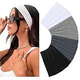 Headbands for Women Non Slip 16 Pack Elastic Sports Hair Bands for Women, Soft Cotton Cloth Headband for Workout Yoga Fashion Hair Accessories, Black White Gray Trendy Head Bands