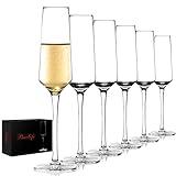Champagne Flutes - Hand Blown Elegant Champagne Glasses Set of 6 - Unique Gift for Birthday,Wedding, Mother’s Day - Ideal for Wine Tasting,Daily Use - 7.5 oz, Clear