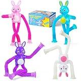 4 Pcs Easter Bunny Pop Tube Sensory Toys,Easter Basket Stuffer for Toddler Kids Boy Girls,Bunny fidgets Suction ADHD Autism Toy,Fidget Toys Autistic Travel Toys