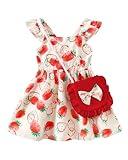 18-24 Months Girl Clothes Baby Girls Dress Infant Summer Outfits Toddler Casual Ruffle Sleeve Strawberry Red Sundress with Cute Red Bag